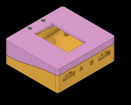 A cropped screenshot from Fusion 360 showing the plastic case without the electronics or connectors. The cutout for the display reveals internal standoffs.