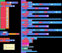 Block-based program for MakeCode Arcade to bounce an image around the screen, changing its color on each bounce.