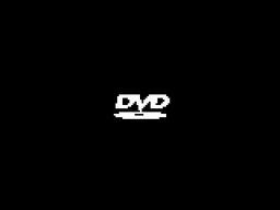 A screenshot of the bouncing DVD logo, showing a white DVD logo on a black background.